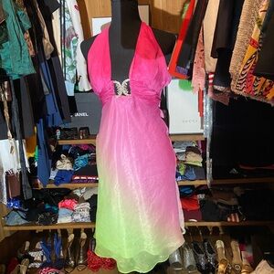 COPY - Vibrant Pink and Green Halter Dress